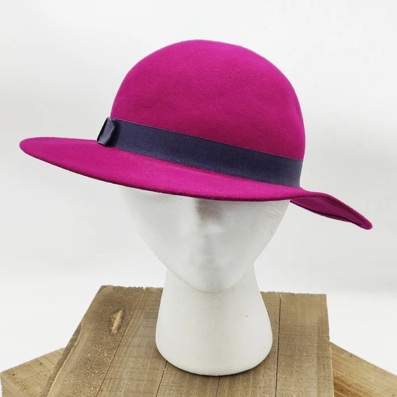 Vintage Liz Claiborne Felt Bowler Villager Hat in Fuschia - Picture 1 of 7